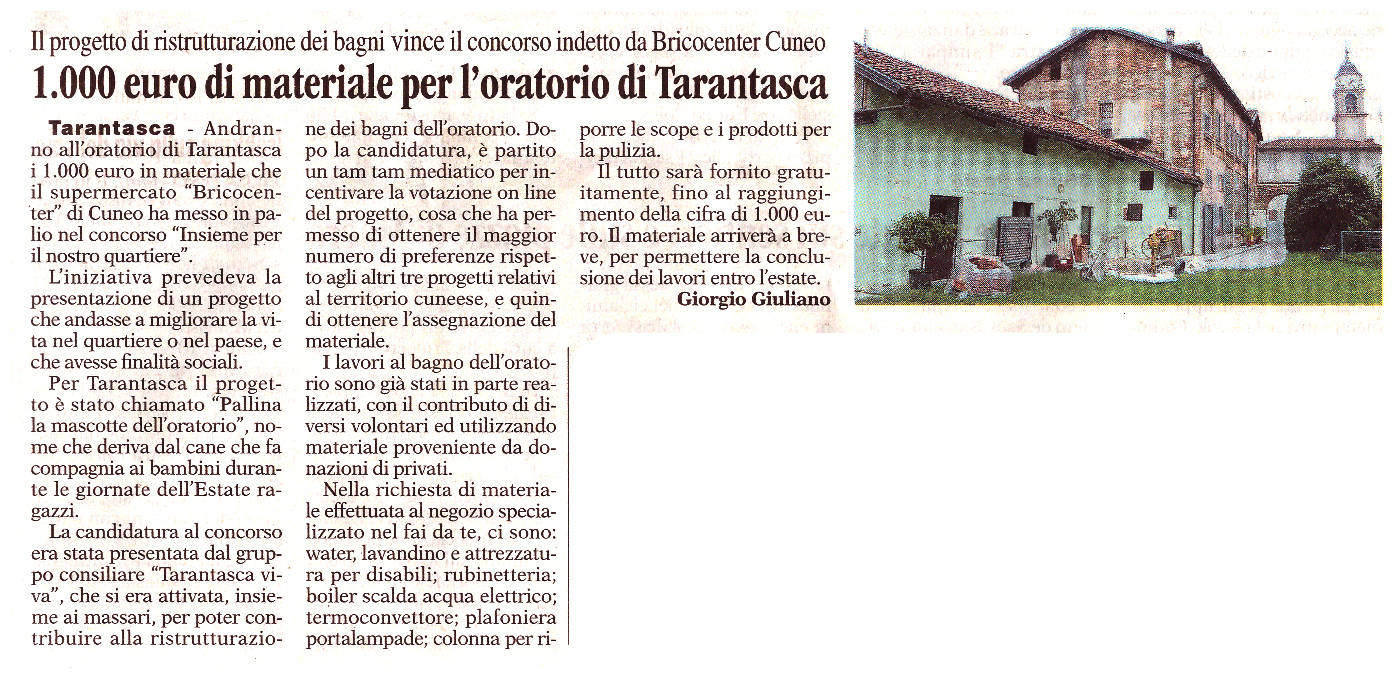 1 agosto 2014: 1000 euro in materiale dal Bricocenter di Cuneo